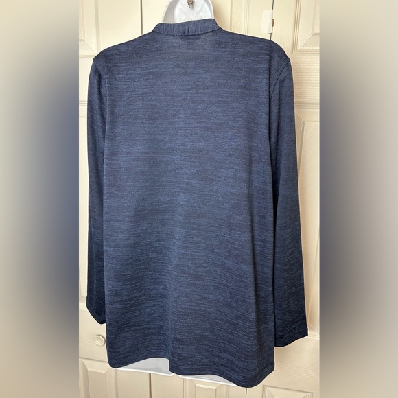 New T by TALBOTS Cardigan Sweater Blue Red Stripe Trim Open Cascading Draped - Picture 7 of 9